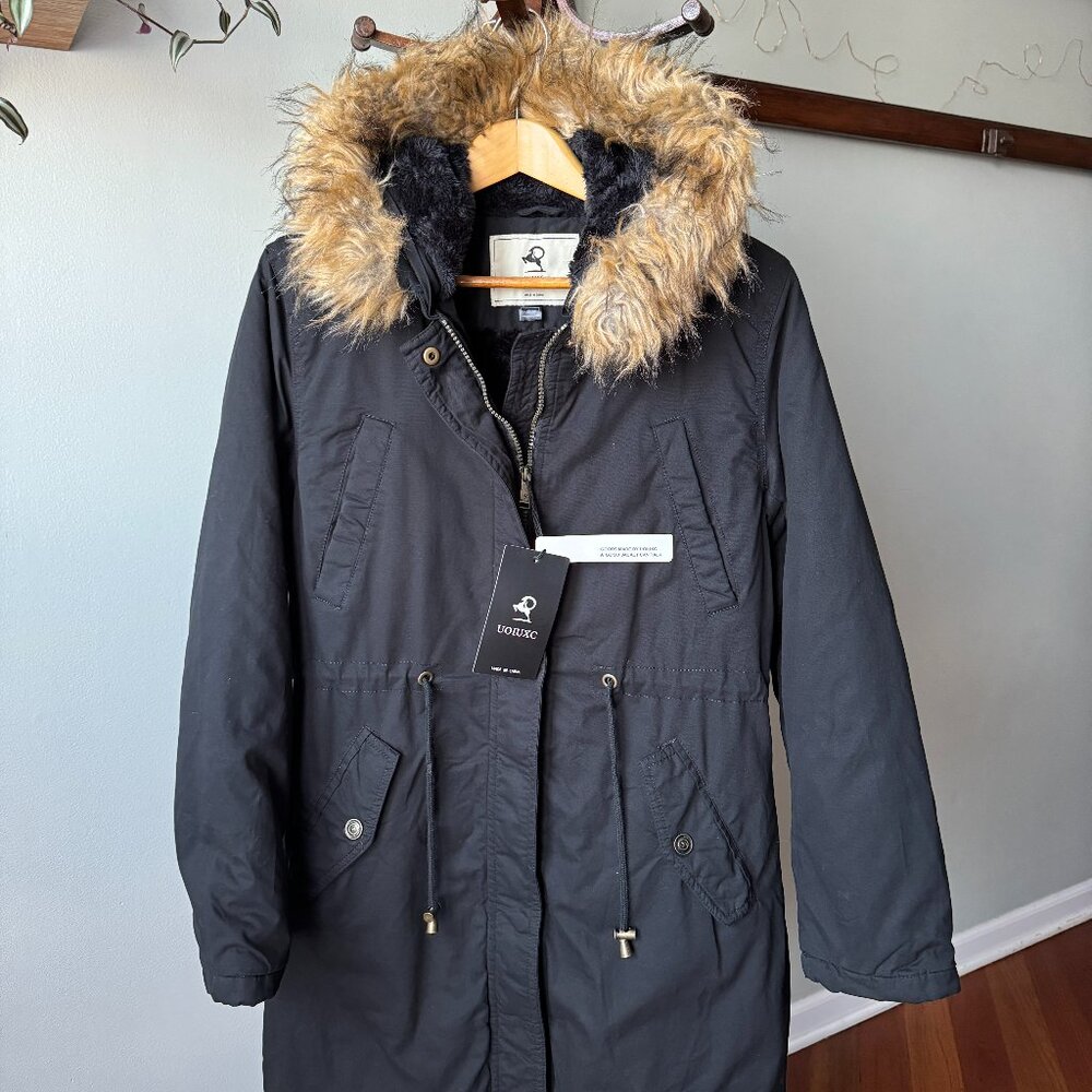 Long Winter Coat Fleeced Parka Faux Fur Hood NEW!